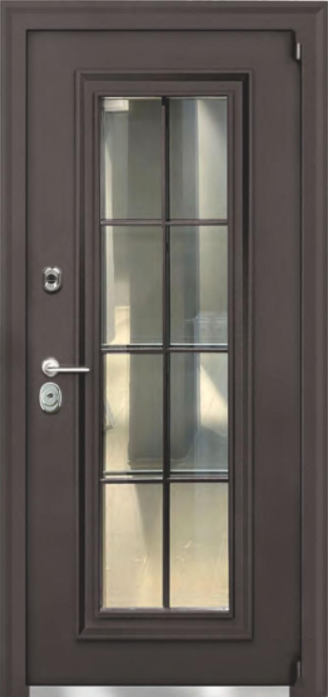 Входная дверь со стеклопакетом «Неаполь» RAL 8019 Горький шоколад