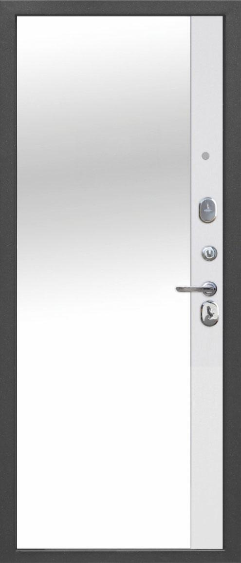 Входная дверь «Тайга» 9 см, эмалит белый, зеркало