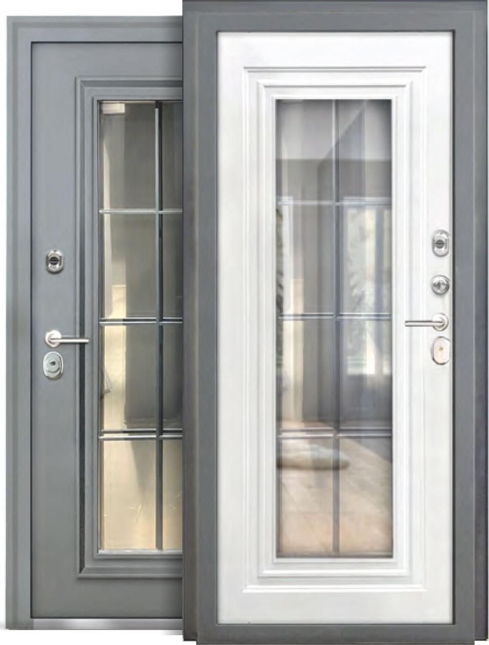 Входная дверь со стеклопакетом «Неаполь» RAL 7016